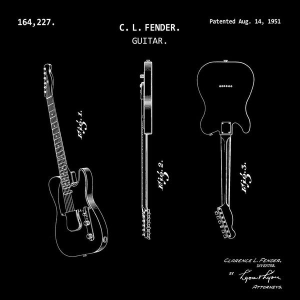 GUITAR (1951, C. L. FENDER) Patent Print-New Art Mix-newARTmix