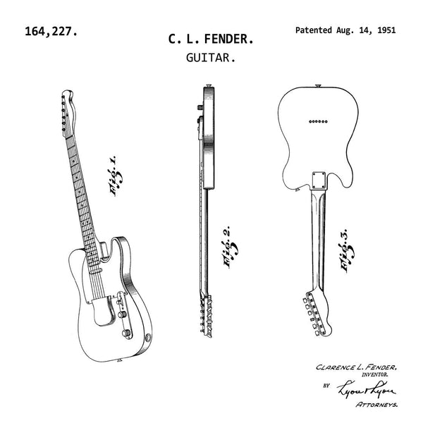 GUITAR (1951, C. L. FENDER) Patent Print-New Art Mix-newARTmix