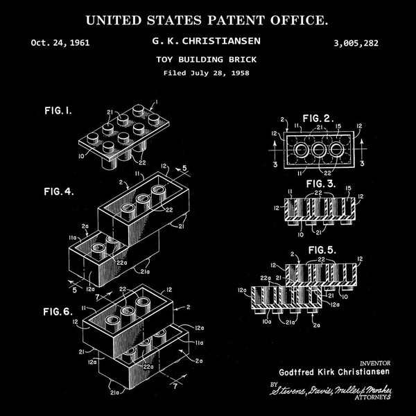 LEGO TOY BUILDING BRICK (G. K. CHRISTIANSEN, 1961) Descktop Patent Print-New Art Mix-newARTmix