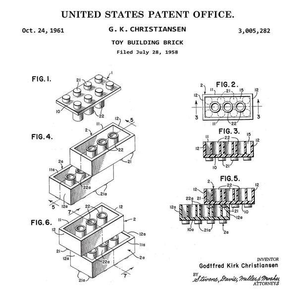 LEGO TOY BUILDING BRICK (G. K. CHRISTIANSEN, 1961) Descktop Patent Print-New Art Mix-newARTmix