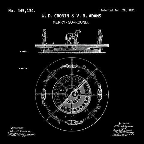 VINTAGE MARY-GO-ROUND (1891, W. D. CRONIN & V. B. ADAMS) Desktop Patent Print-New Art Mix-newARTmix