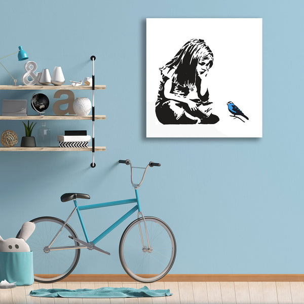Girl With Blue Bird, Graffiti Drawing