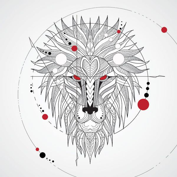 Black/White Geometrical Lion Head, Digital Art