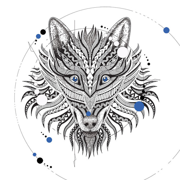 Black/White Geometrical Wolf Head, Digital Art