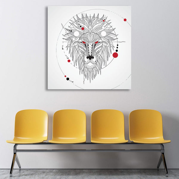 Black/White Geometrical Lion Head, Digital Art