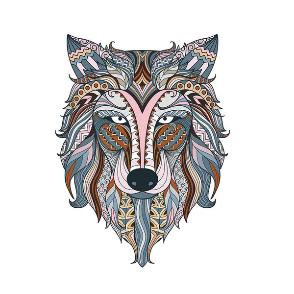 Colorful Wolf Ethnic Head, Digital Art