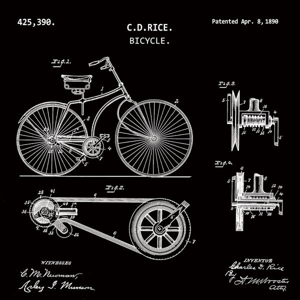 BICYCLE (1890, RICE) Patent Print-New Art Mix-newARTmix