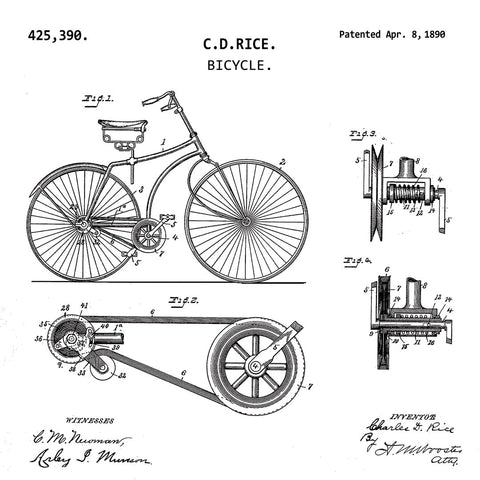 BICYCLE (1890, RICE) Patent Print-New Art Mix-newARTmix