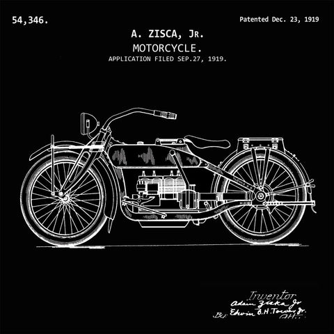 Vintage Motorcycle - 1919 Ziska Motorcycle Design Patent Print-New Art Mix-newARTmix