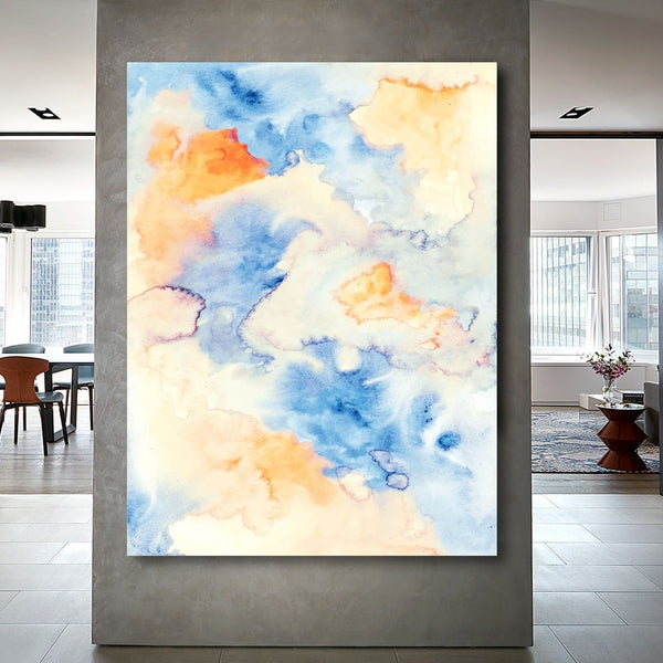 Abstract Watercolor Marble Pattern in Orange/Blue, Digital Art