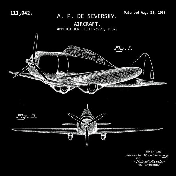AIRCRAFT (1938, SEVERSKY) Patent Print black