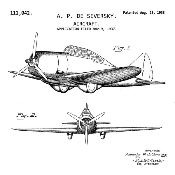 AIRCRAFT (1938, SEVERSKY) Patent Print white