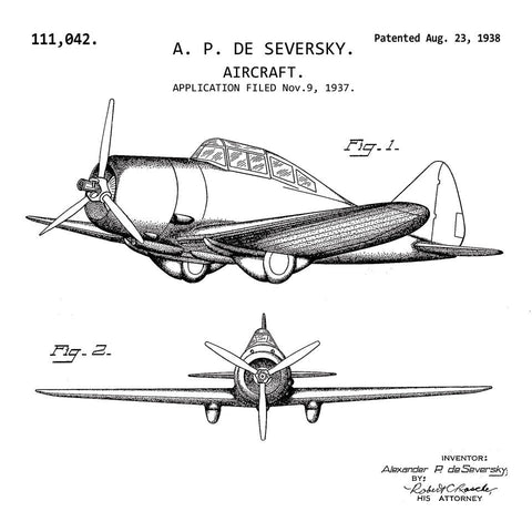 AIRCRAFT (1938, SEVERSKY) Patent Print white