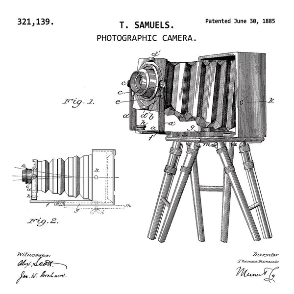 PHOTOGRAPHIC CAMERA. (1885, T. SAMUELS) Patent Print