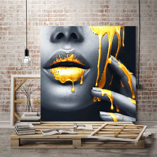 Woman Portrait with Gold Lips, Creative Photography