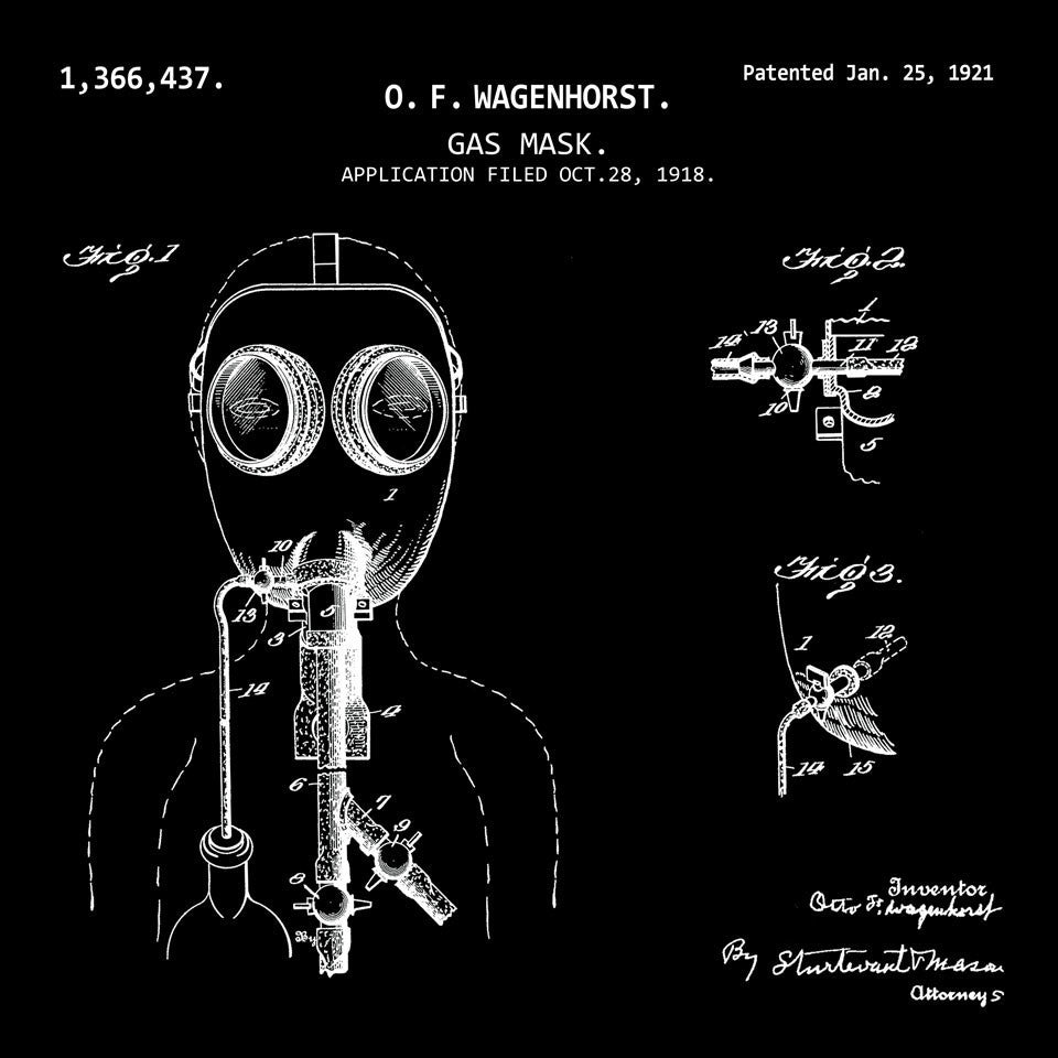 GAS MASK (1921, O. F. WAGENHORST) Patent Print
