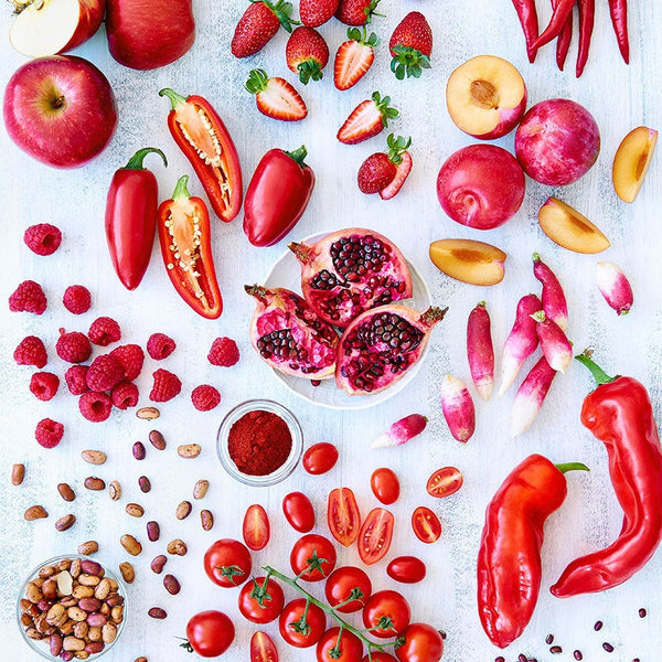 Fruits&Veges Pattern in Red - Metal Art Print