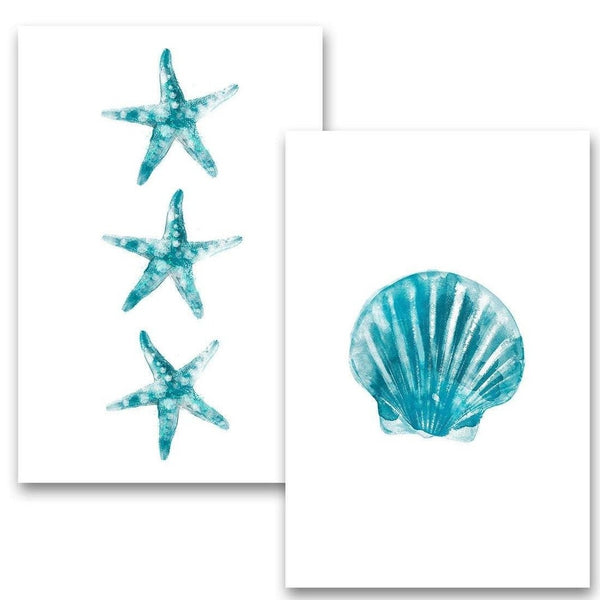 Ocean Starfish, Coral and Seashell, Watercolor Art