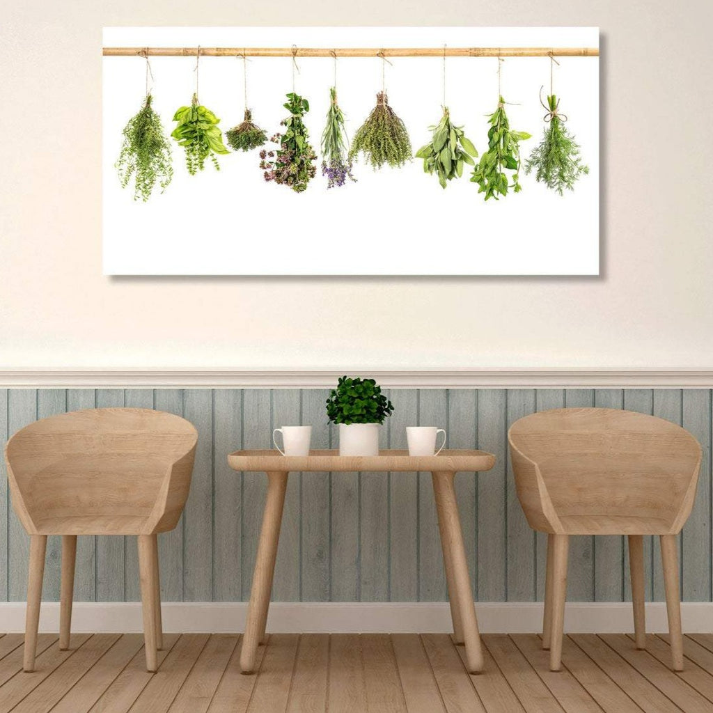 Kitchen Herbs on White Background - Metal Art Print