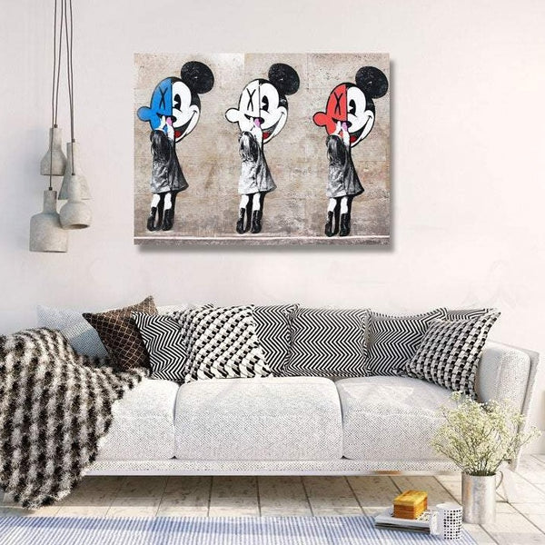 Three Girls with Mickey Mouse, Banksy Style