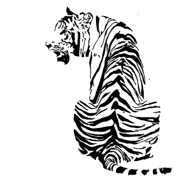 Sitting Tiger Silhouette, Black/White Sketch