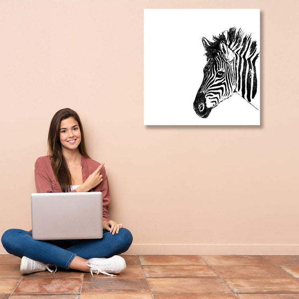 Zebra Head Silhouette, Black/White Digital Art