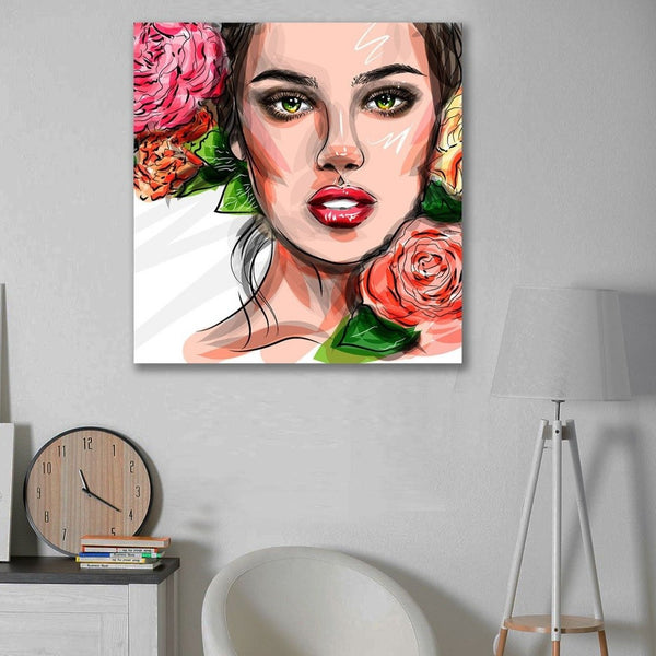 Woman Portrait With Roses, Digital Art