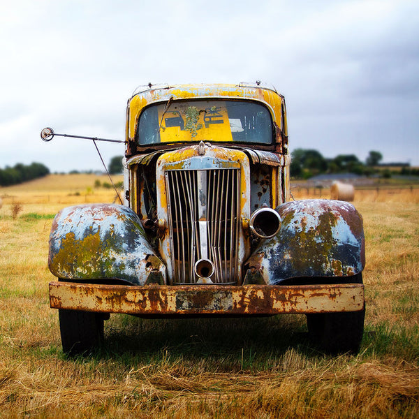 Yellow Vintage Car In Grunge Style, Photography