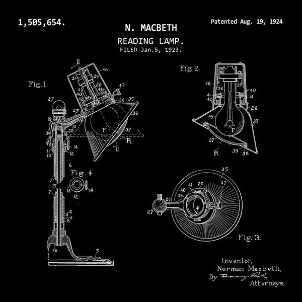 READING LAMP  (1923, N. MACBETH) Patent Print
