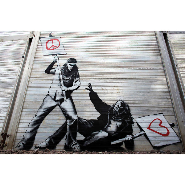 Banksy, Hippy Fight Peace vs. Love, Graffiti