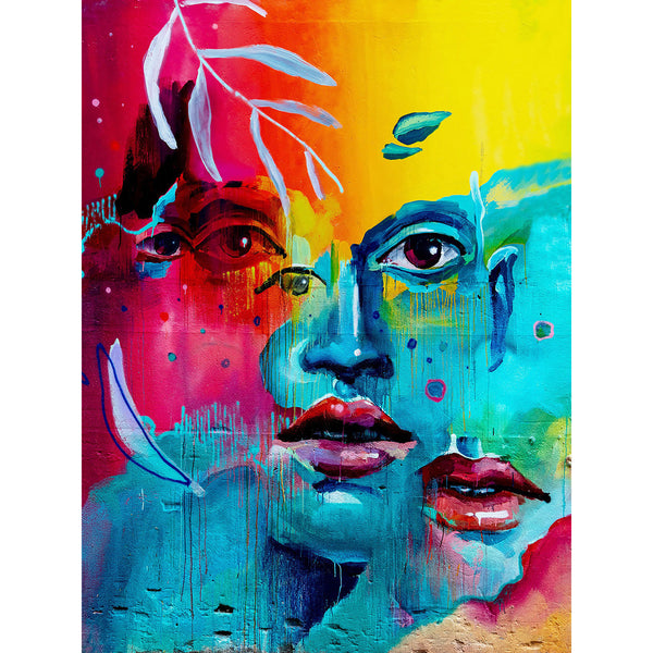 Abstract Multi-color Woman Faces and Eyes, Graffiti