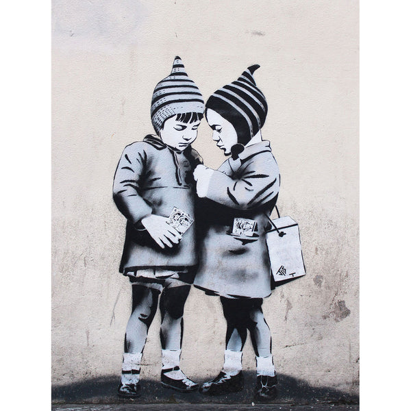 Two Girls Doing The Big Deal, Banksy Style Graffiti