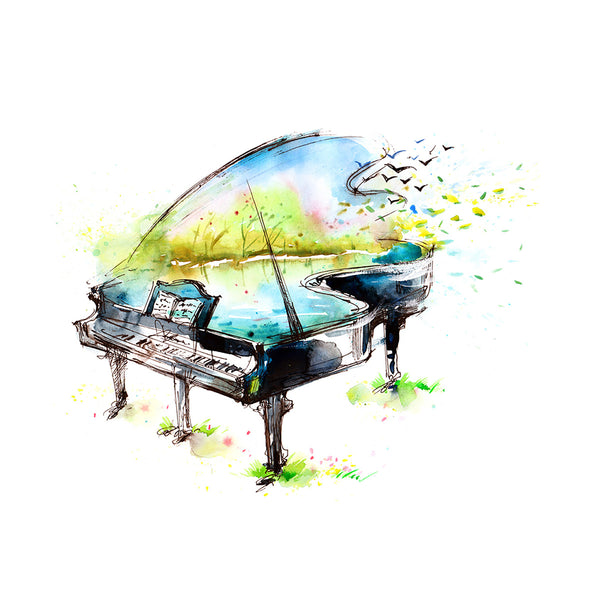Piano, Abstract Watercolor Painting