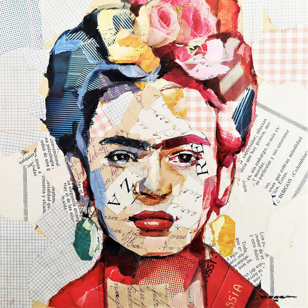 Frida Kahlo Portrait (2), Collage/Watercolor
