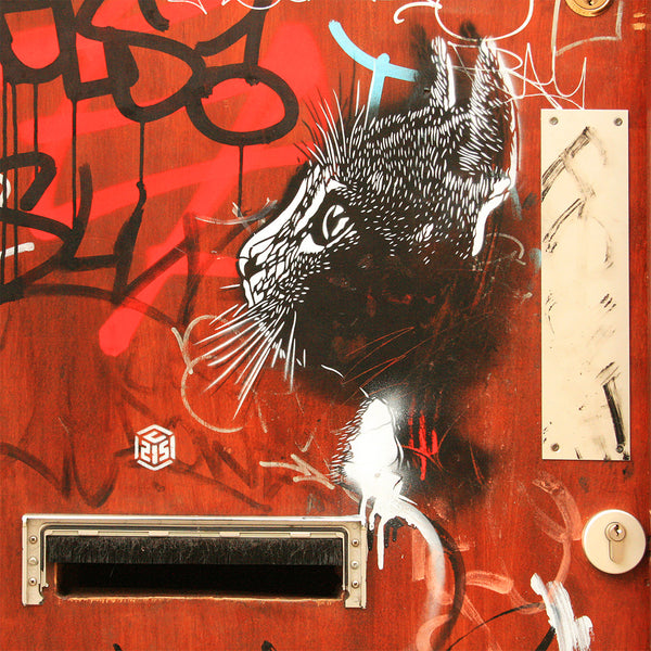 Cat on Red Wall, Graffiti Street Art (London)