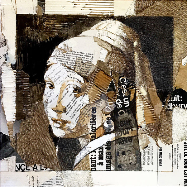 Rereading the Girl with Pearl Earring, Collage/Watercolor