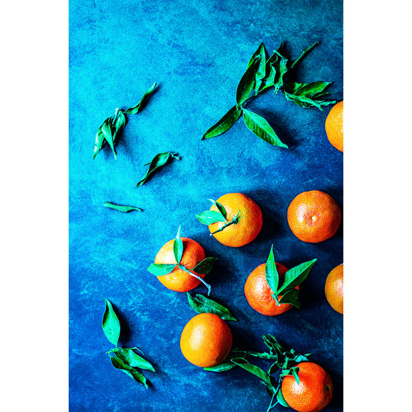 Mandarins on Blue Background, Photography