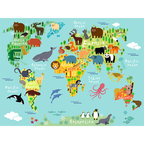 World Animal Map, Digital Art for Kids