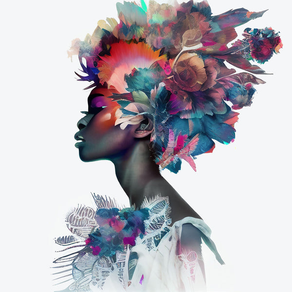 African Woman Flowered Portrait (2), Digital Art