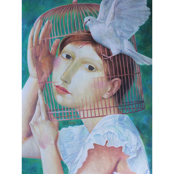 White Pigeon Woman Portrait, Reproduction