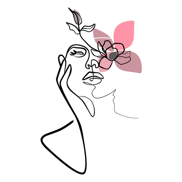 Woman Face with Flower – One Line Drawing, Digital Art