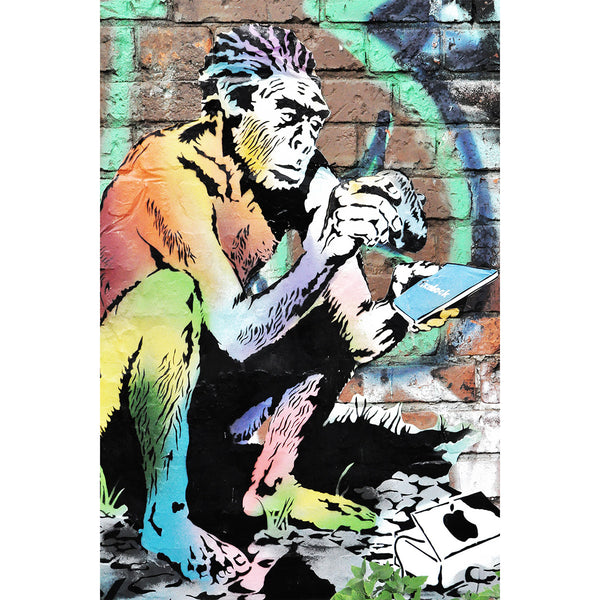 Neanderthal Man Reading Facebook, Street Art