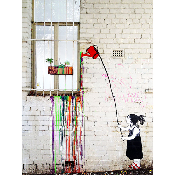 Girl Watering Flowers, Street Art