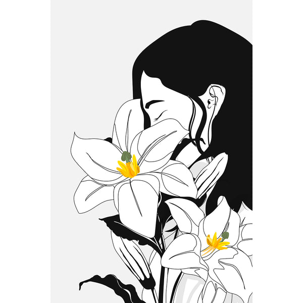 Woman Portrait With Flowers, Drawing