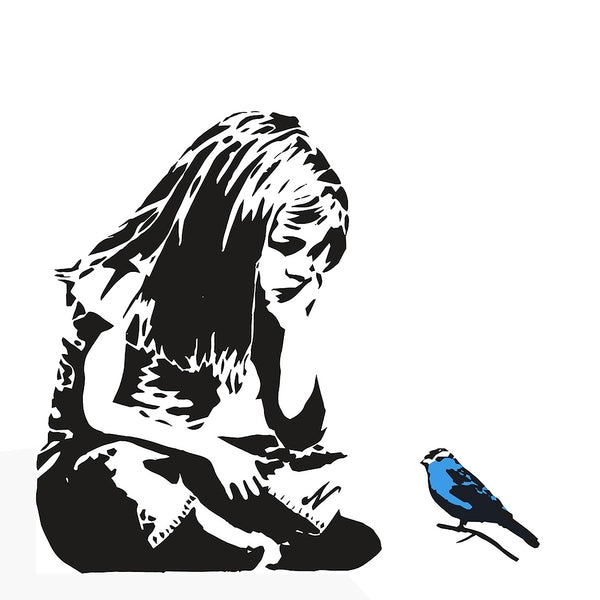 Girl With Blue Bird, Graffiti Drawing