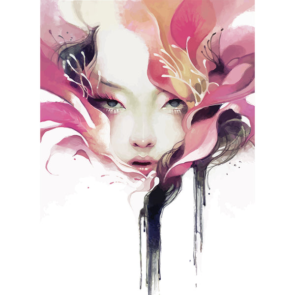 Watercolor Woman Flower, Digital Art