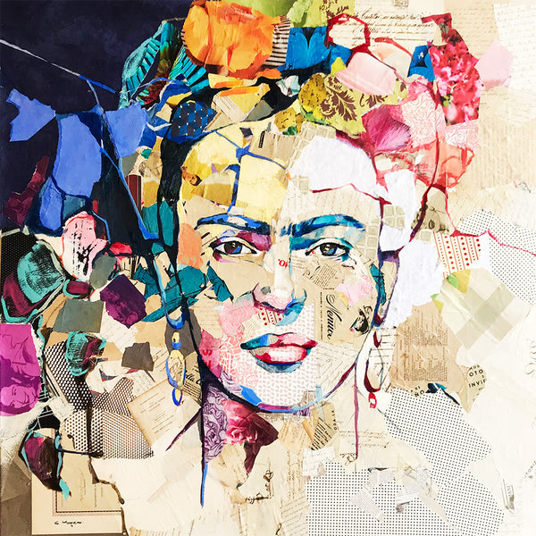 Frida Kahlo Portrait (5), Collage/Watercolor
