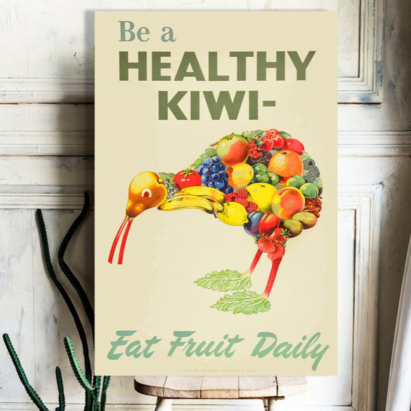 Be a Healthy Kiwi – Eat Fruits Daily, Vintage Poster