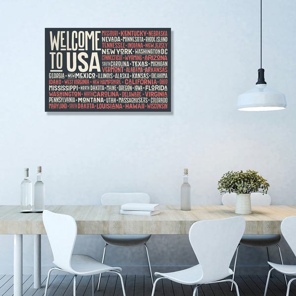 Welcome to USA, USA Flag with List of States, Poster