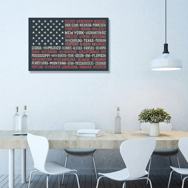 USA Flag with List of States, Poster